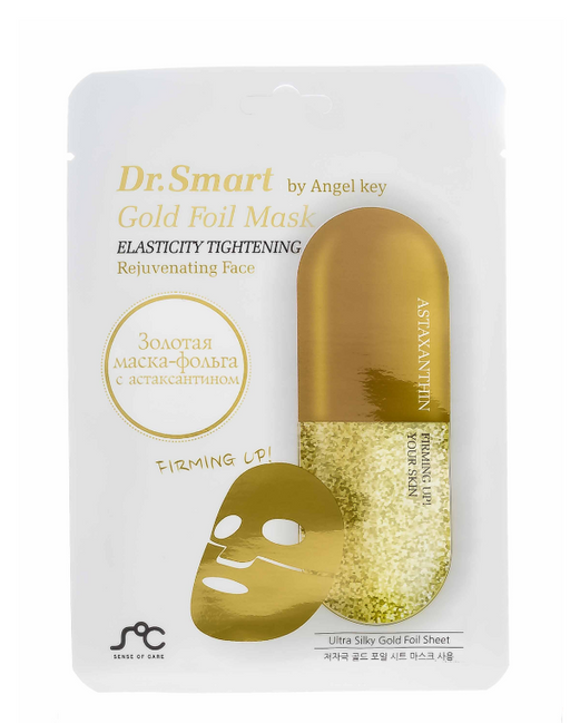 Dr.Smart Gold Foil Mask Тканевая маска для лица, маска, омолаживающая с астаксантином, 1 шт.
